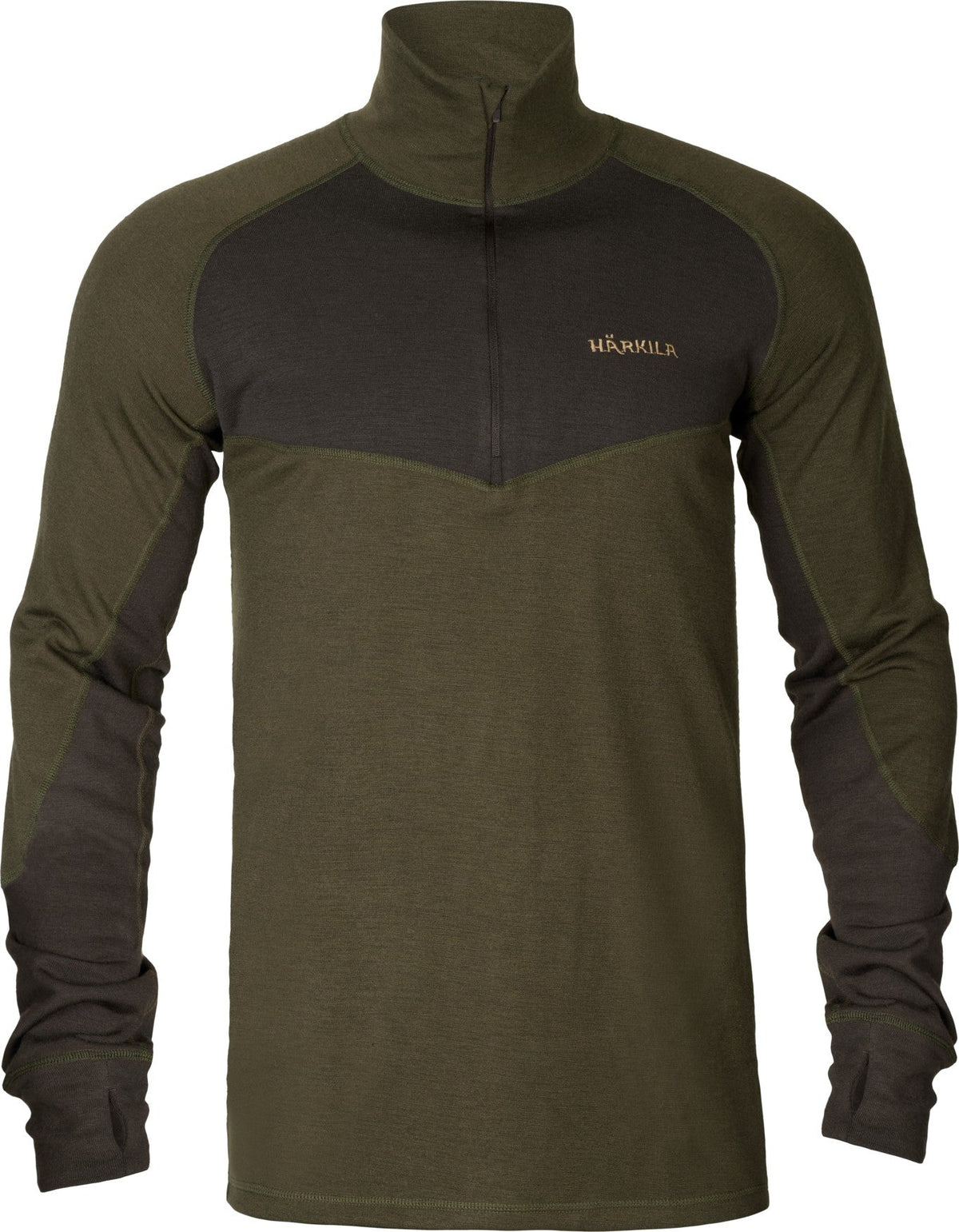 Base Warm Zip-Neck Unterhemd Willow green/Shadow brown - Härkila