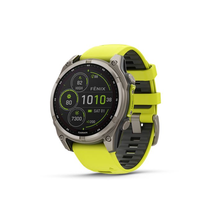 fēnix® 8 – 51 mm, Solar, Sapphire, Titanium med Amp Yellow/Graphite silikonerem 1
