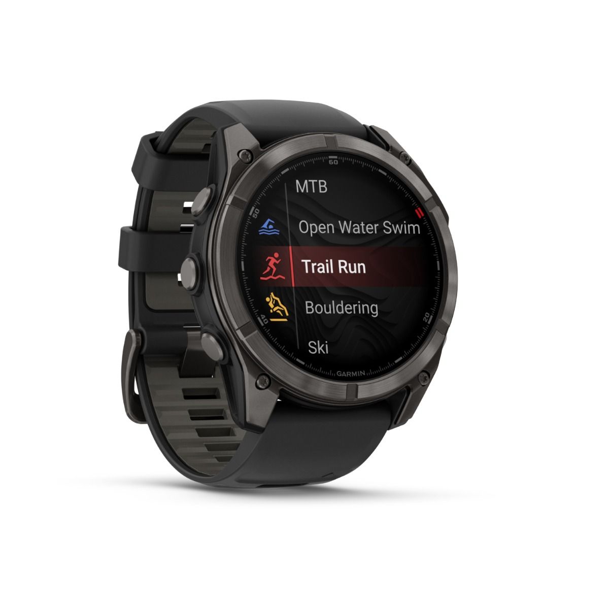 fēnix® 8 Pro – 51 mm, AMOLED, Sapphire, Titan mit Silikonarmband in Graphite/Schwarz – Garmin