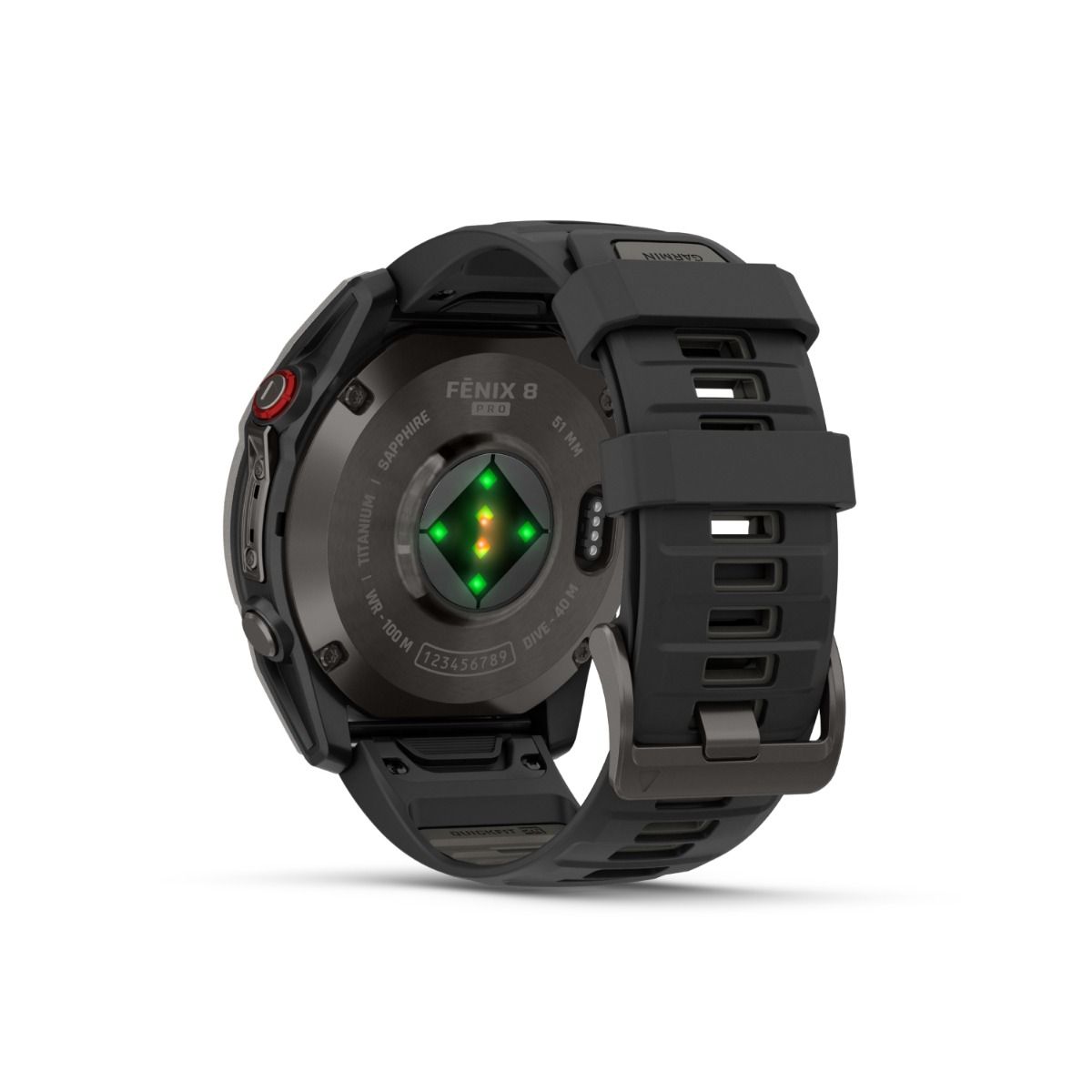 fēnix® 8 Pro – 51 mm, AMOLED, Sapphire, Titan mit Silikonarmband in Graphite/Schwarz – Garmin