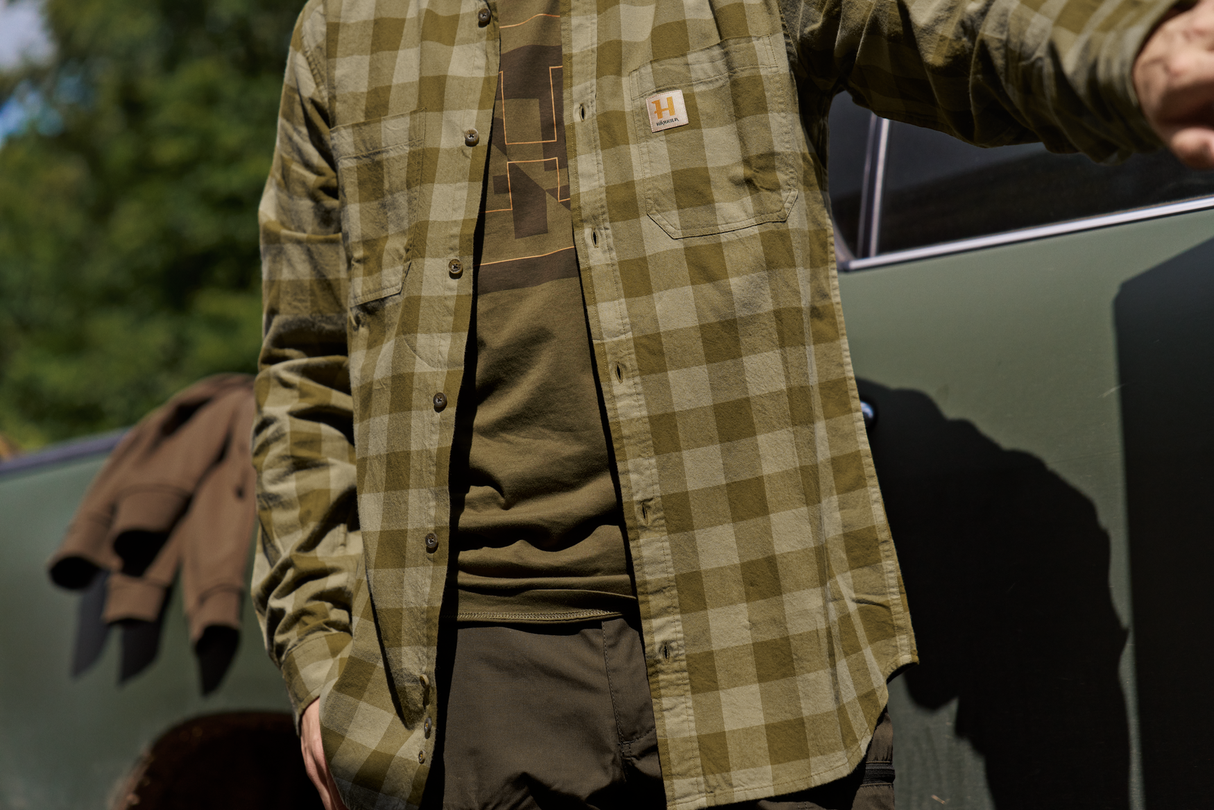 Skandinavisches Langarm-Hemd Dark olive check - Härkila