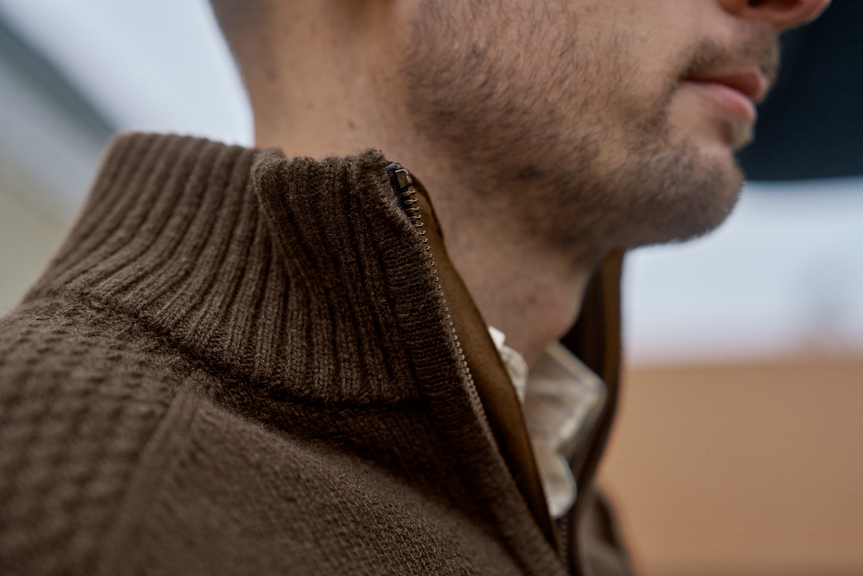 Merino-Pullover mit Halbreißverschluss Demitasse Braun – Härkila