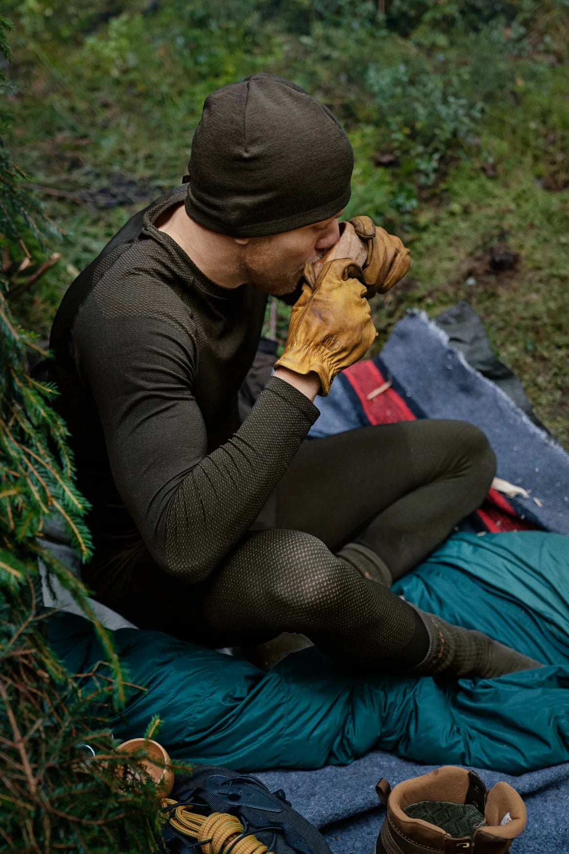 Base active Langarm mit Rundhalsausschnitt Dark willow green - Härkila