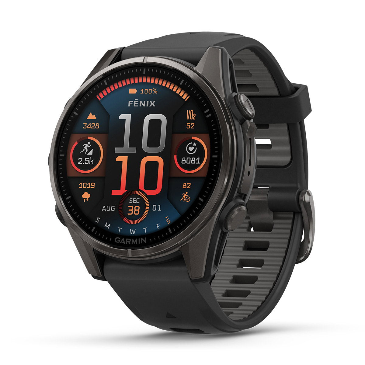 fēnix® 8 – 43 mm, AMOLED, Sapphire, Carbon Grey DLC-titanium med sort/Pebble Grey silikonerem 3