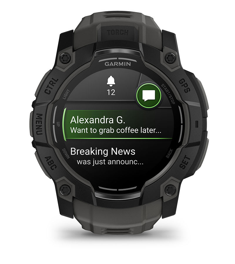 Instinct® 3 – 50 mm, AMOLED, Schwarz Mit Charcoal Riemen – Garmin