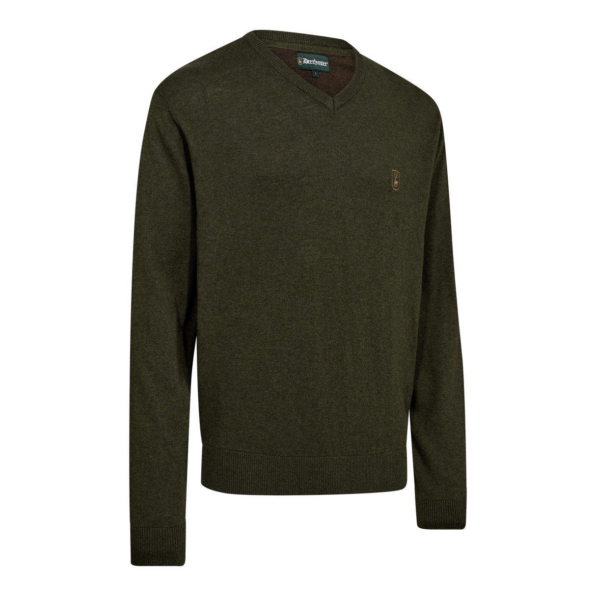 Harrington Strickpullover mit V-Ausschnitt - Forest Ember Melange – Deerhunter