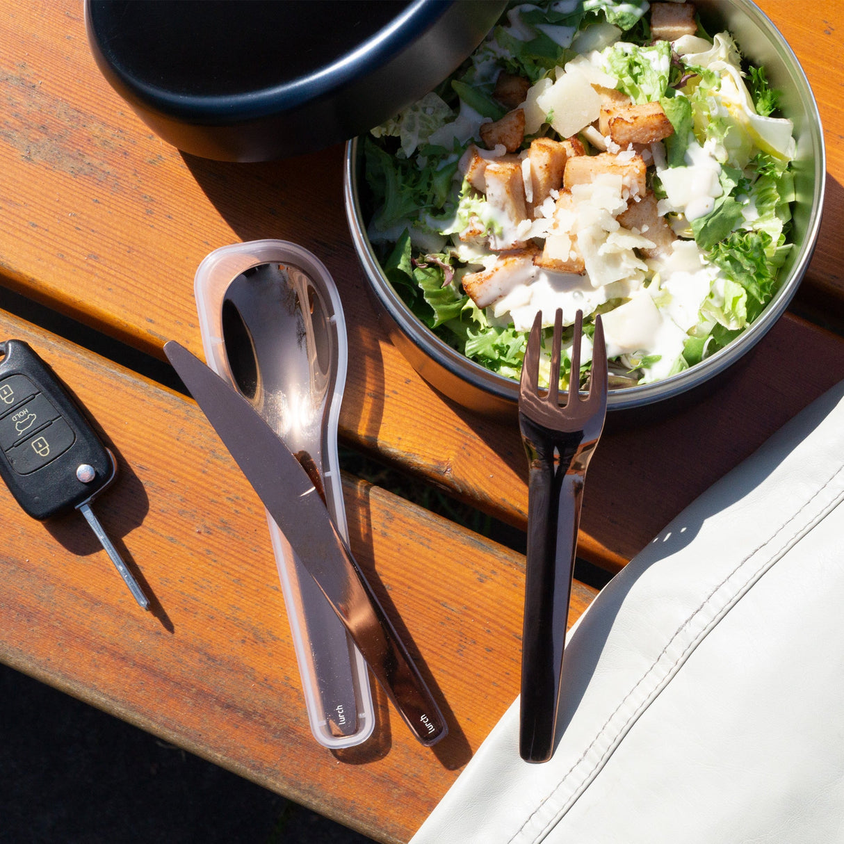 Besteckset To-Go rostfrei - Stahl / Bronze mit Aufbewahrungsbox - Lurch