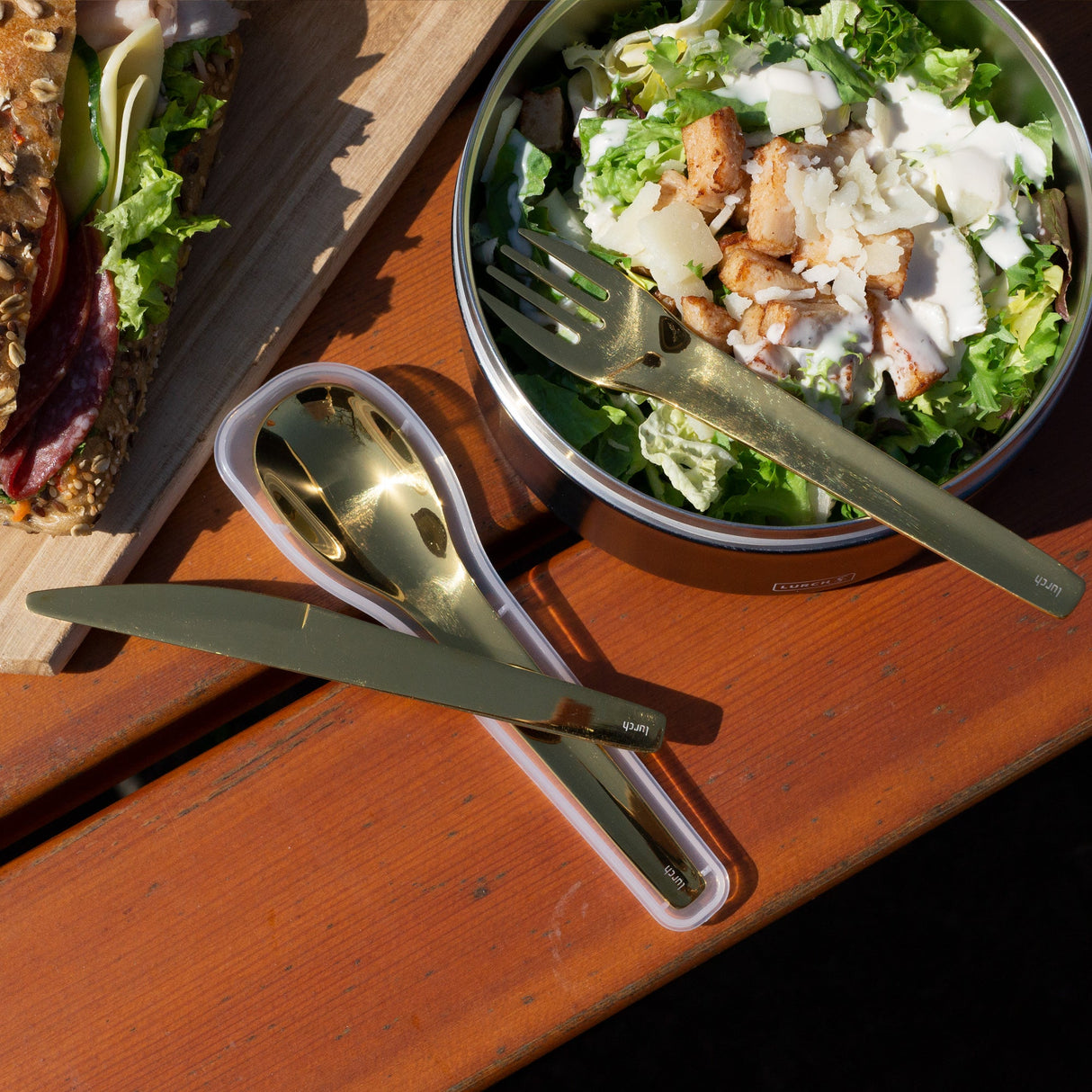 Besteckset To-Go rostfrei - Stahl/Gold mit Aufbewahrungsbox - Lurch