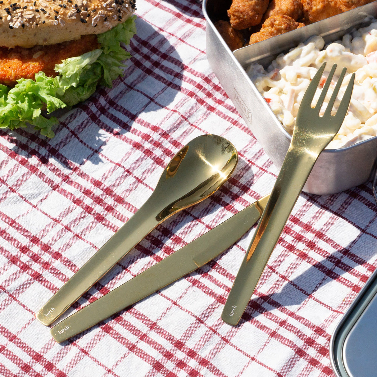 Besteckset To-Go rostfrei - Stahl/Gold mit Aufbewahrungsbox - Lurch