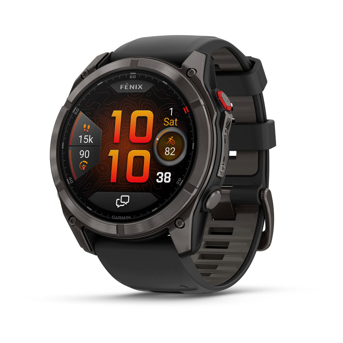 fēnix® 8 Pro – 51 mm, AMOLED, Sapphire, Carbon Grey DLC-Titanium mit Schwarz/Pebble Grey Silikonarmband – Garmin