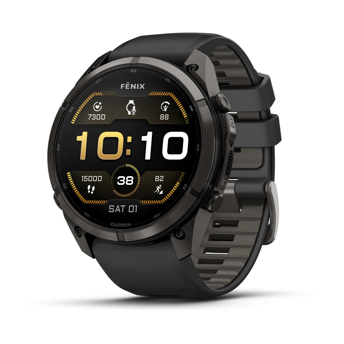 fēnix® 9 Pro – 51 mm, AMOLED, Sapphire, Carbon Grey DLC-Titanium mit Black/Pebble Grey Silikonarmband – Garmin