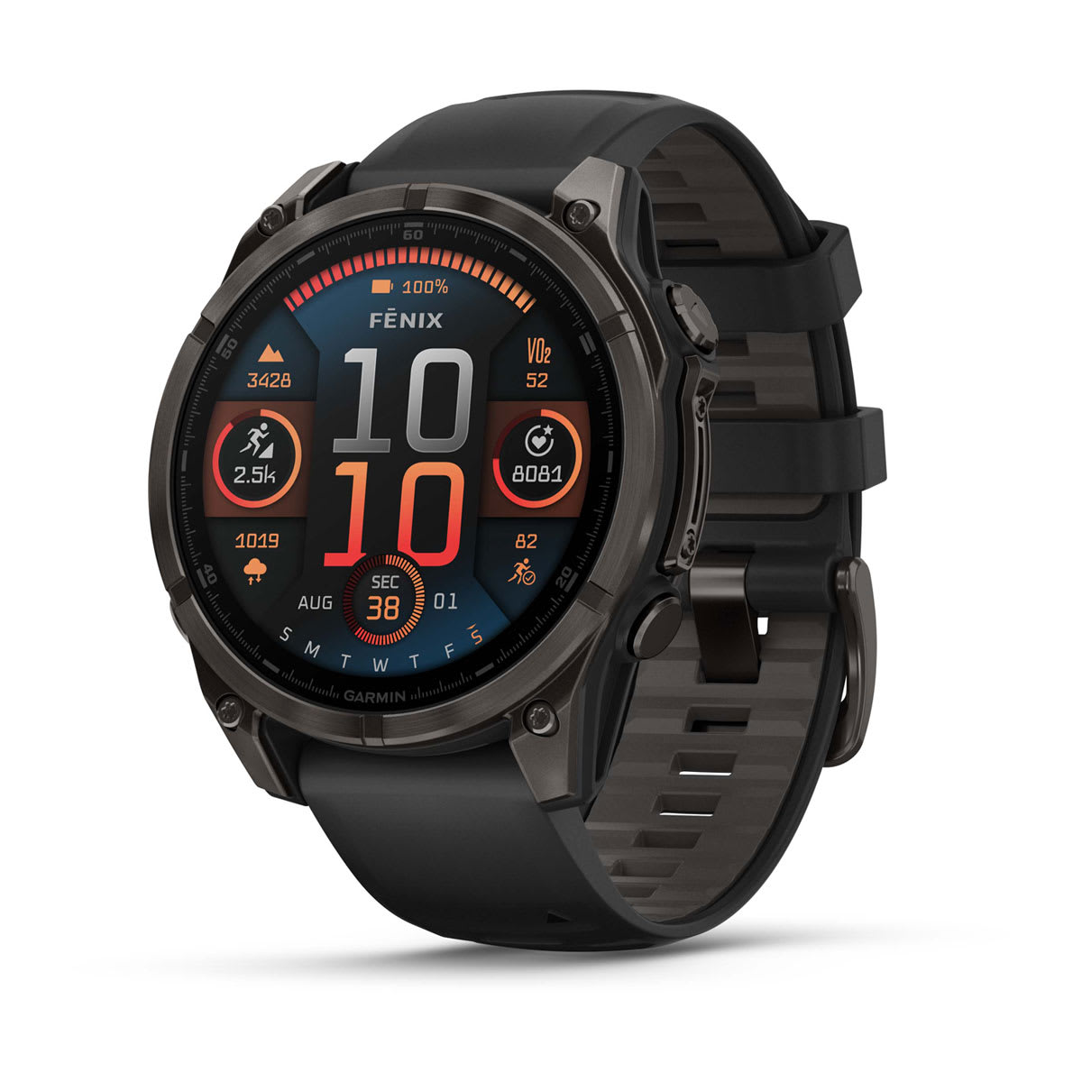 fēnix® 8 – 47 mm, AMOLED, Saphir, Carbon Grey DLC-Titan mit Schwarz/Pebble Grey Silikonarmband – Garmin