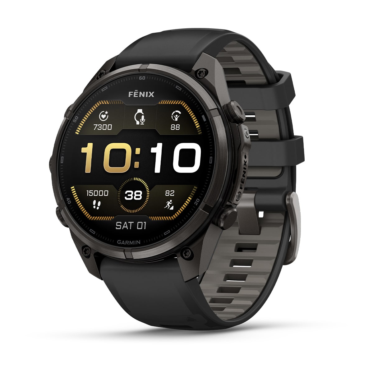 fēnix® 9 Pro – 47 mm, AMOLED, Sapphire, Carbon Grey DLC-Titanium mit Black/Pebble Grey Silikonarmband – Garmin