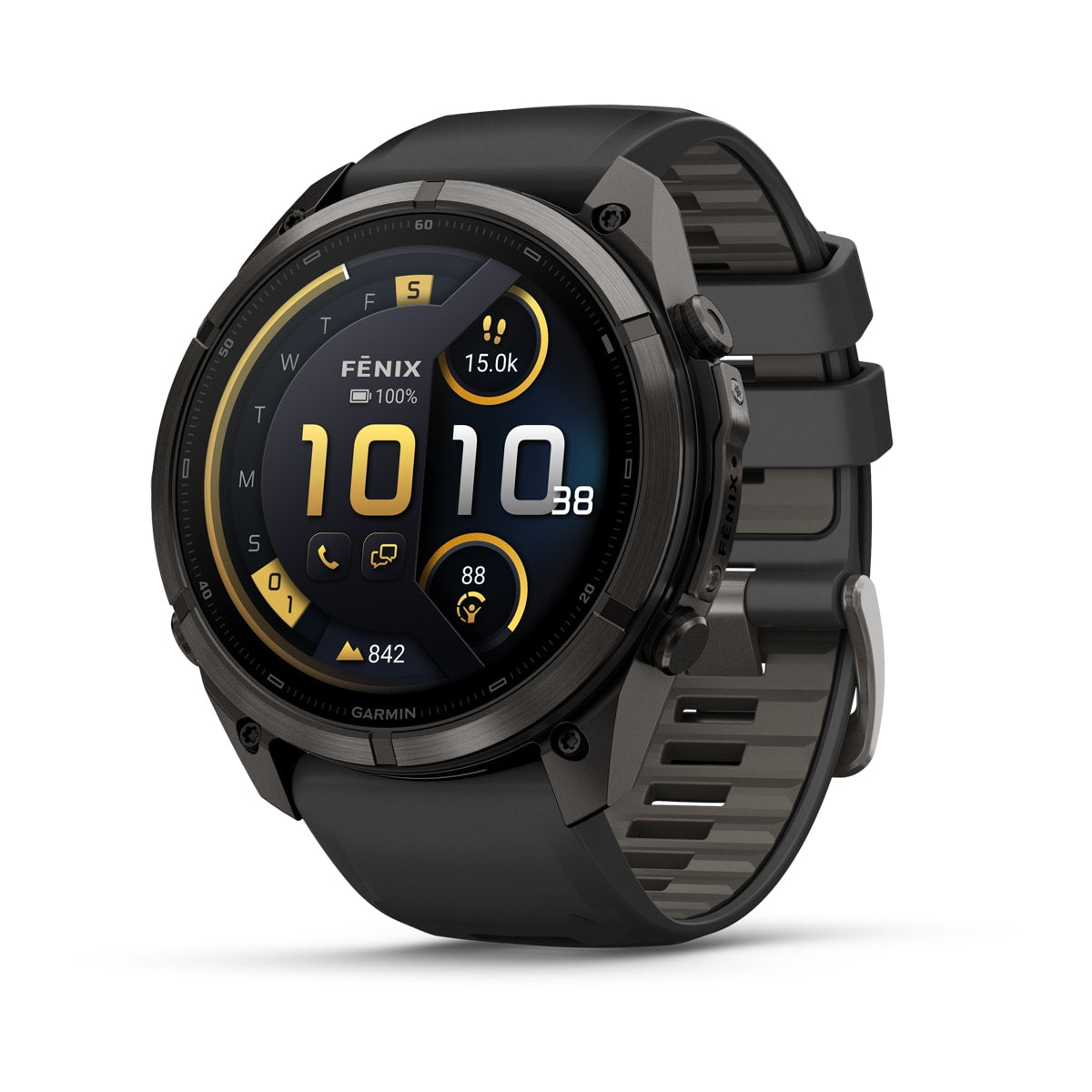 fēnix® 9 Pro – inReach, 51 mm, AMOLED, Sapphire, Carbon Grey DLC-Titanium mit Black/Pebble Grey Silikonarmband – Garmin