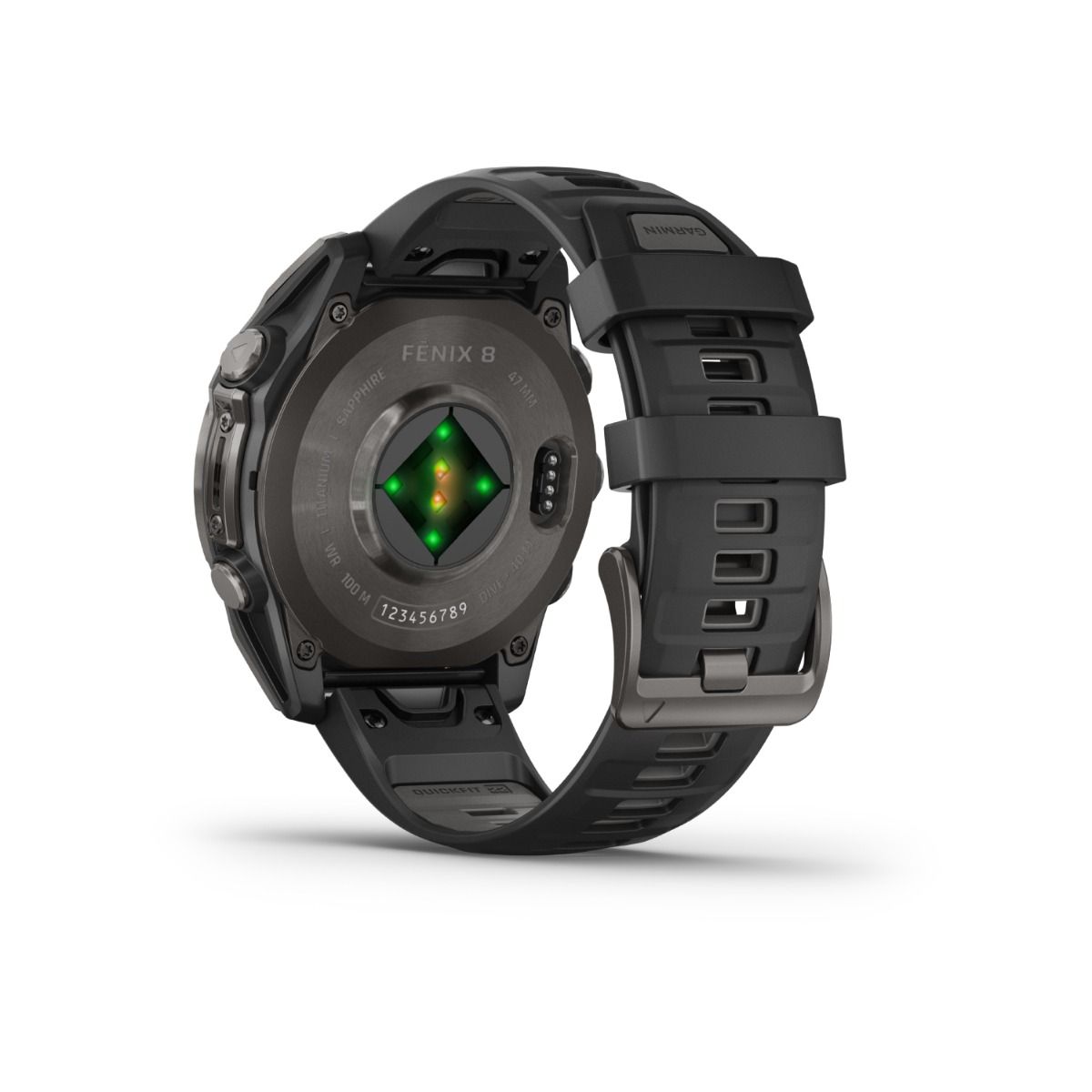 fēnix® 8 – 47 mm, AMOLED, Saphir, Carbon Grey DLC-Titan mit Schwarz/Pebble Grey Silikonarmband – Garmin