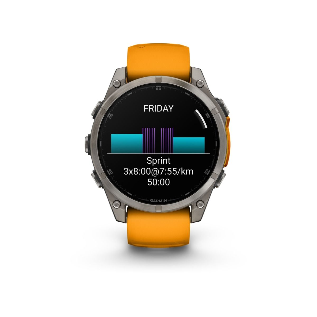 fēnix® 8 – 47 mm, AMOLED, Saphir, Titan mit Spark Orange/Graphite Silikonarmband – Garmin