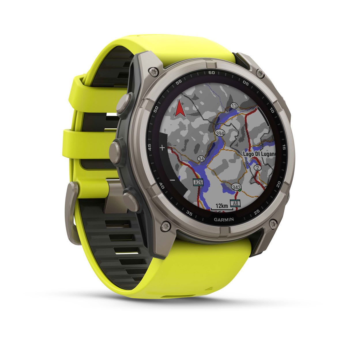 fēnix® 8 – 51 mm, Solar, Saphir, Titan mit Amp Yellow/Graphite-Silikonarmband – Garmin