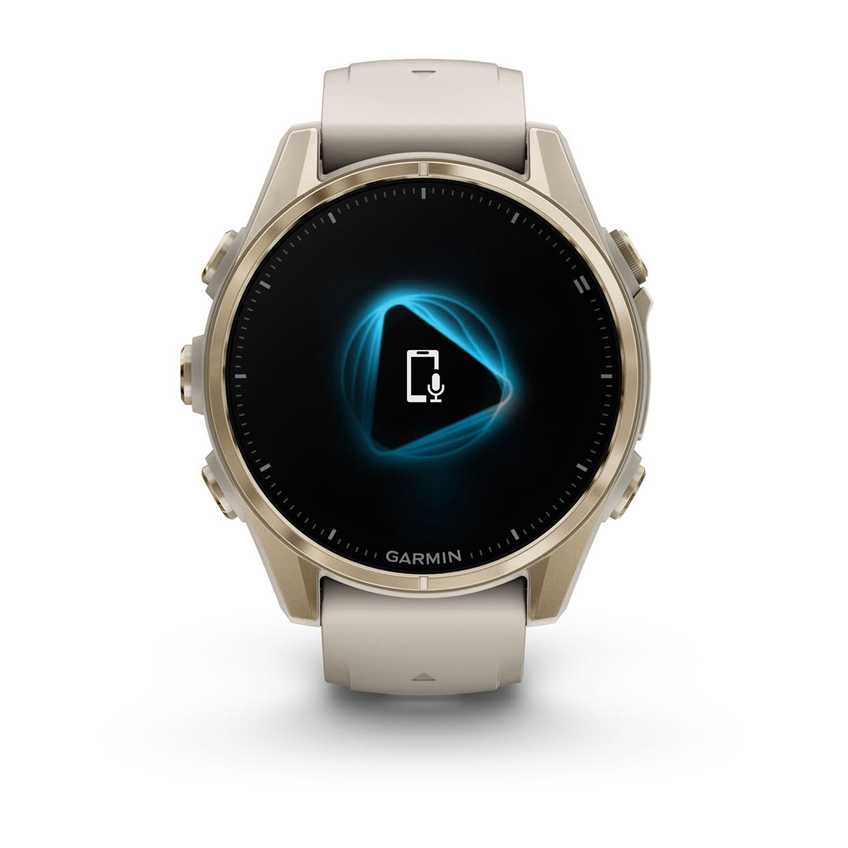 fēnix® 8 – 43 mm, AMOLED, Sapphire, Soft Gold mit Fog Grey/Dark Sandstone Silikonarmband – Garmin