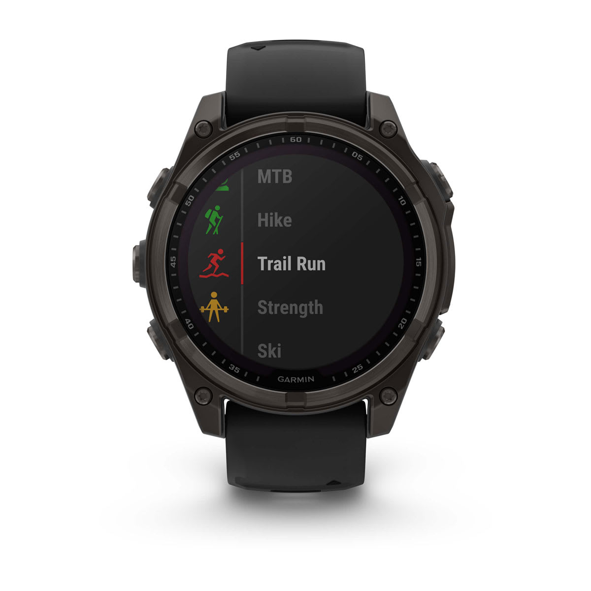 fēnix® 8 – 47 mm, Solar, Sapphire, Carbon Grey DLC-Titan mit Schwarz/Pebble Grey Silikonarmband – Garmin