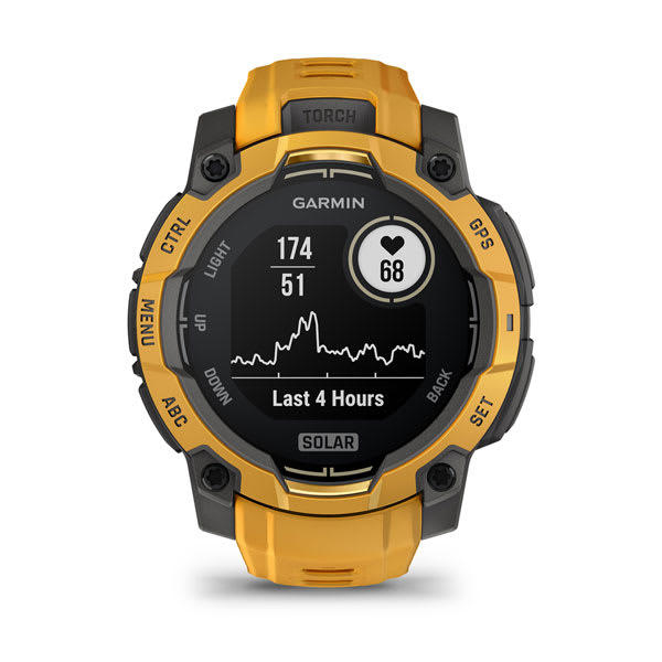 Instinct® 3 – 45 mm, Solar, Sunburst mit Sunburst/Grauem Armband – Garmin