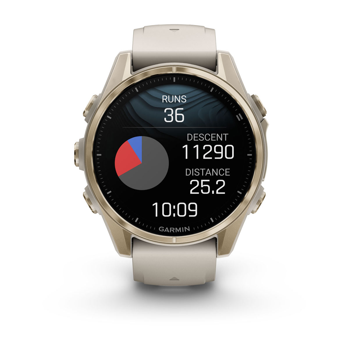 fēnix® 8 – 43 mm, AMOLED, Sapphire, Soft Gold mit Fog Grey/Dark Sandstone Silikonarmband – Garmin