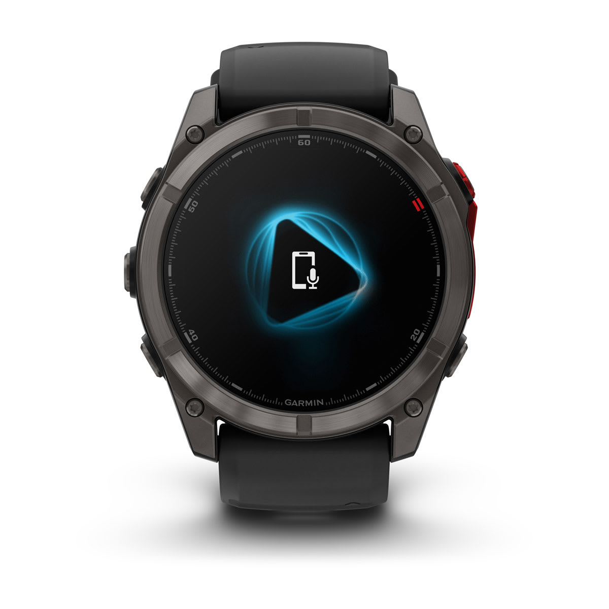 fēnix® 8 Pro – 51 mm, MicroLED, Saphir, Carbon Grey DLC-Titan mit Schwarz/Pebble Grey Silikonarmband – Garmin