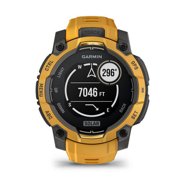 Instinct® 3 – 45 mm, Solar, Sunburst mit Sunburst/Grauem Armband – Garmin