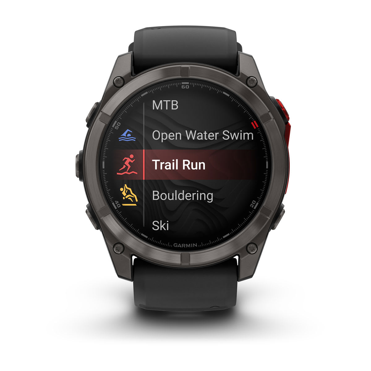 fēnix® 8 Pro – 51 mm, MicroLED, Saphir, Carbon Grey DLC-Titan mit Schwarz/Pebble Grey Silikonarmband – Garmin