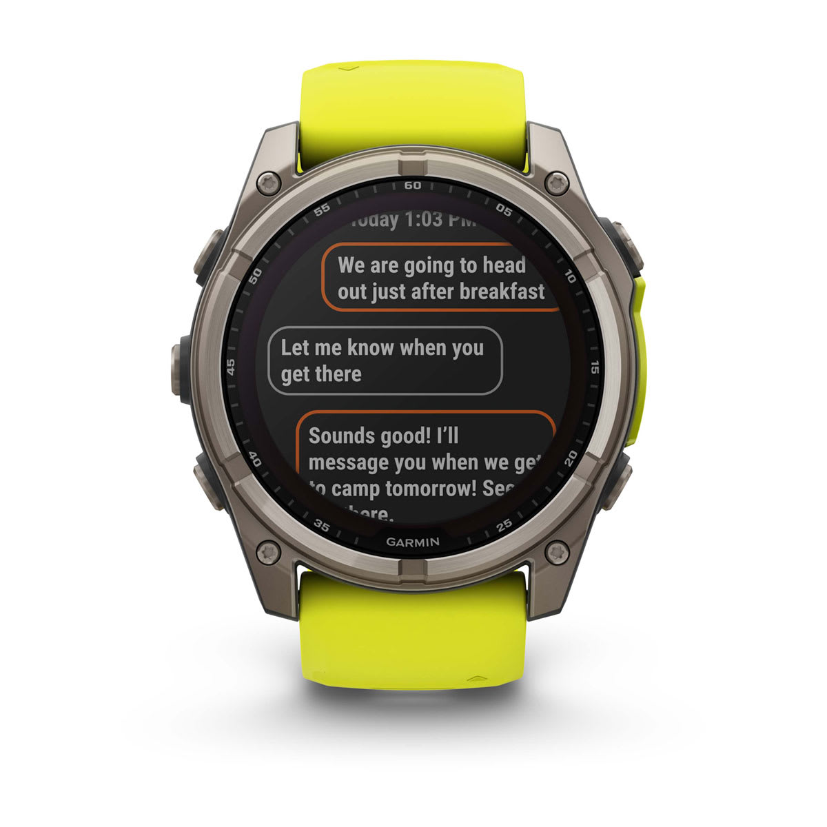 fēnix® 8 – 51 mm, Solar, Saphir, Titan mit Amp Yellow/Graphite-Silikonarmband – Garmin