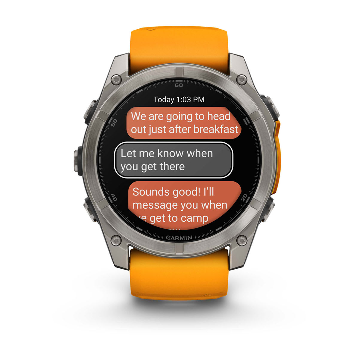 fēnix® 8 – 51 mm, AMOLED, Sapphire, Titanium mit Spark Orange/Graphite Silikonarmband – Garmin