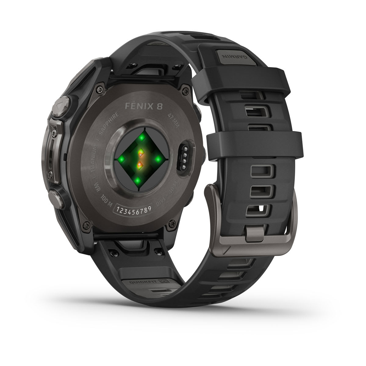 fēnix® 8 – 47 mm, AMOLED, Saphir, Carbon Grey DLC-Titan mit Schwarz/Pebble Grey Silikonarmband – Garmin