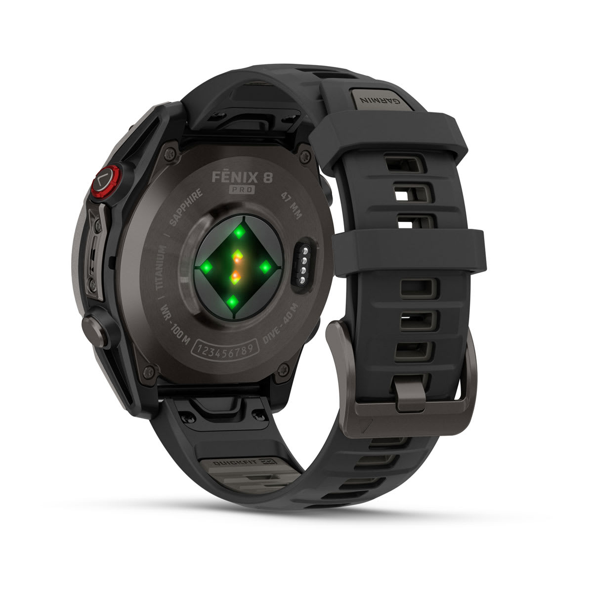 fēnix® 8 Pro – 47 mm, AMOLED, Saphir, Carbon Grey DLC-Titanium mit Schwarz/Pebble Grey Silikonarmband – Garmin