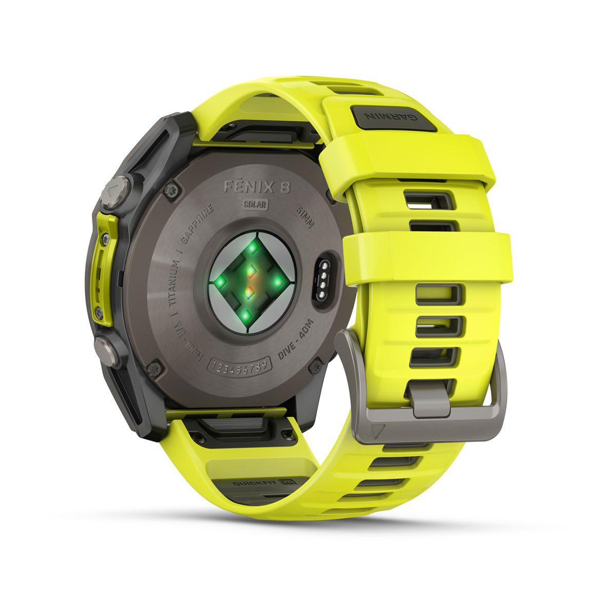 fēnix® 8 – 51 mm, Solar, Saphir, Titan mit Amp Yellow/Graphite-Silikonarmband – Garmin
