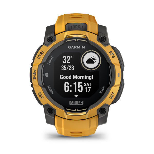 Instinct® 3 – 45 mm, Solar, Sunburst mit Sunburst/Grauem Armband – Garmin