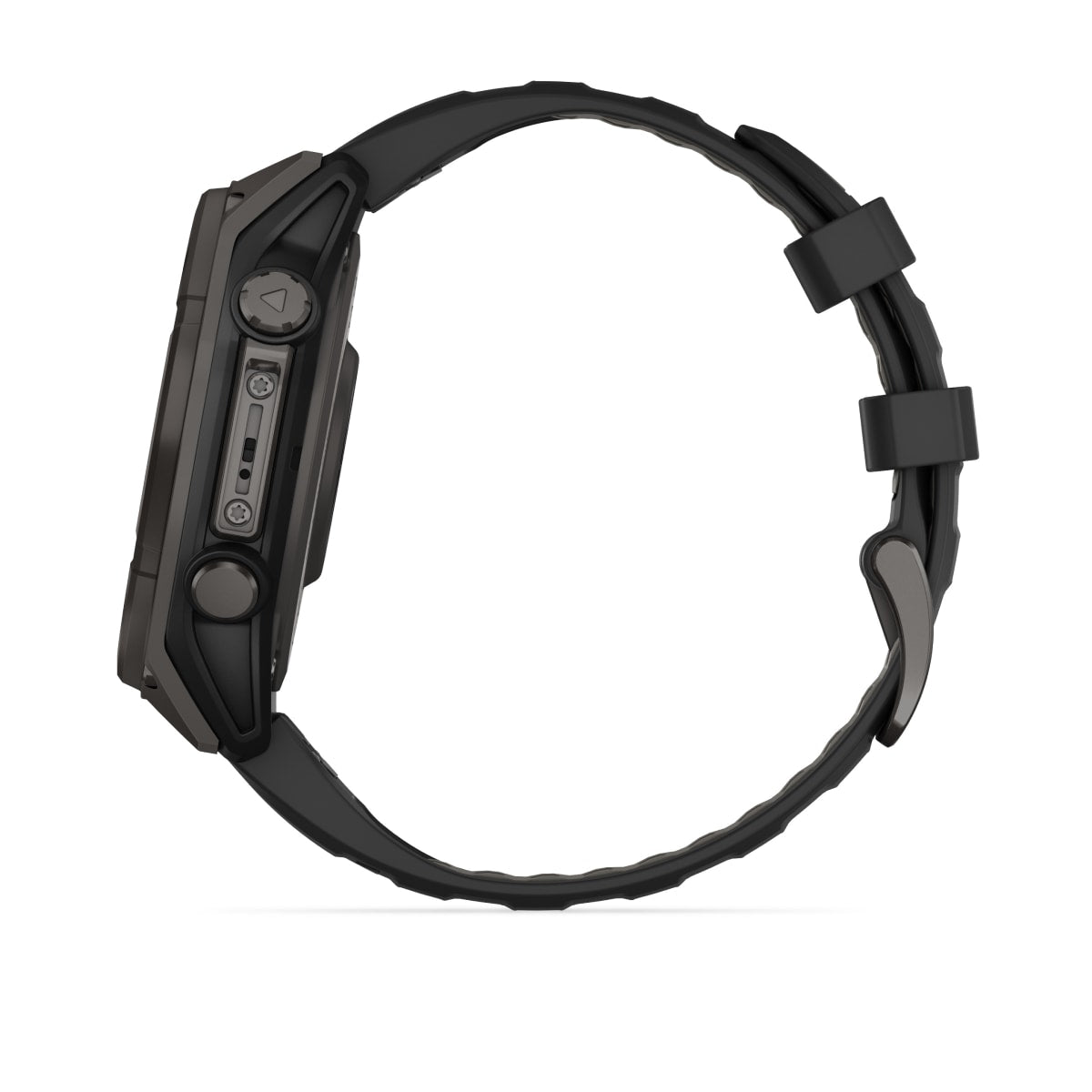 fēnix® 8 – 47 mm, Solar, Sapphire, Carbon Grey DLC-Titan mit Schwarz/Pebble Grey Silikonarmband – Garmin