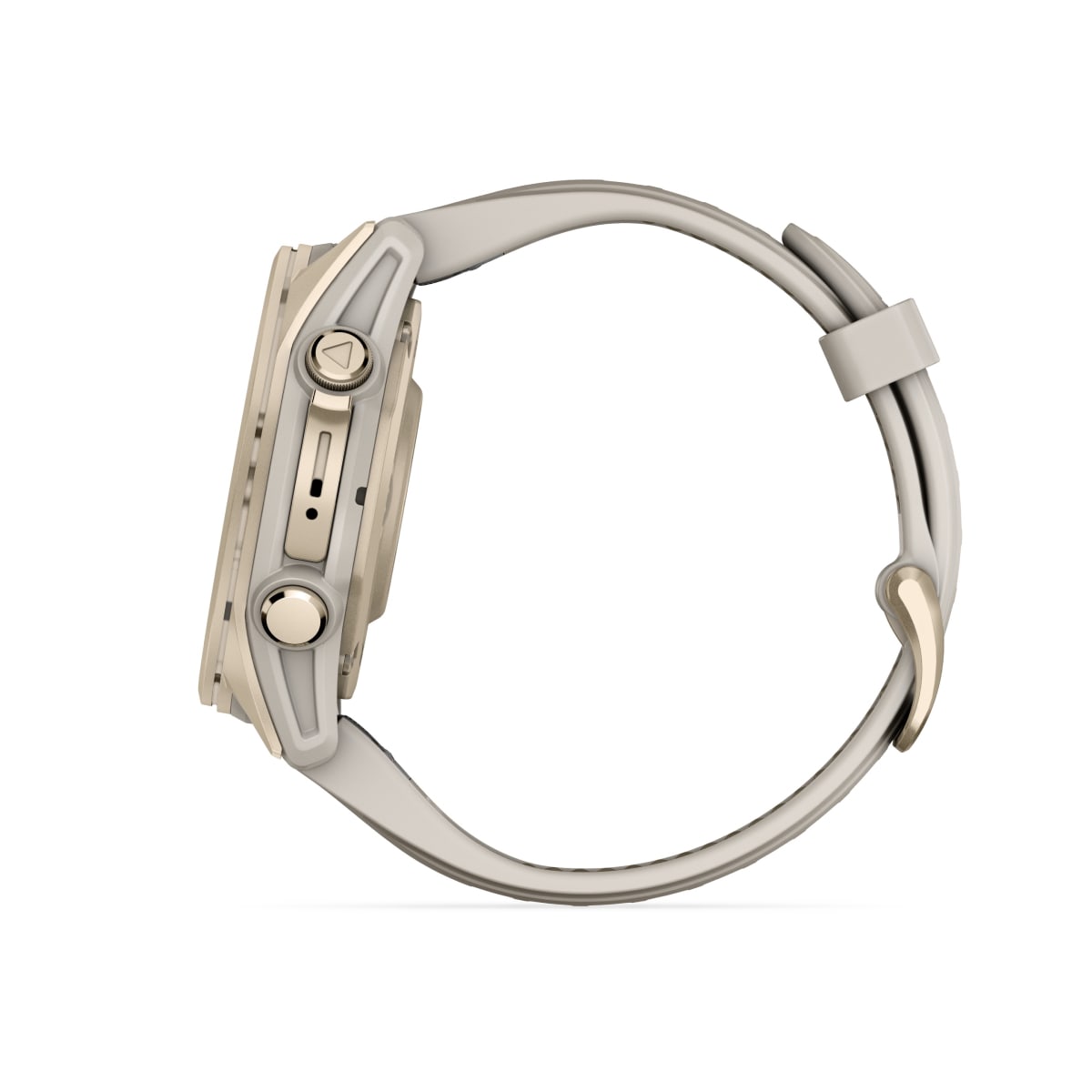 fēnix® 8 – 43 mm, AMOLED, Sapphire, Soft Gold mit Fog Grey/Dark Sandstone Silikonarmband – Garmin