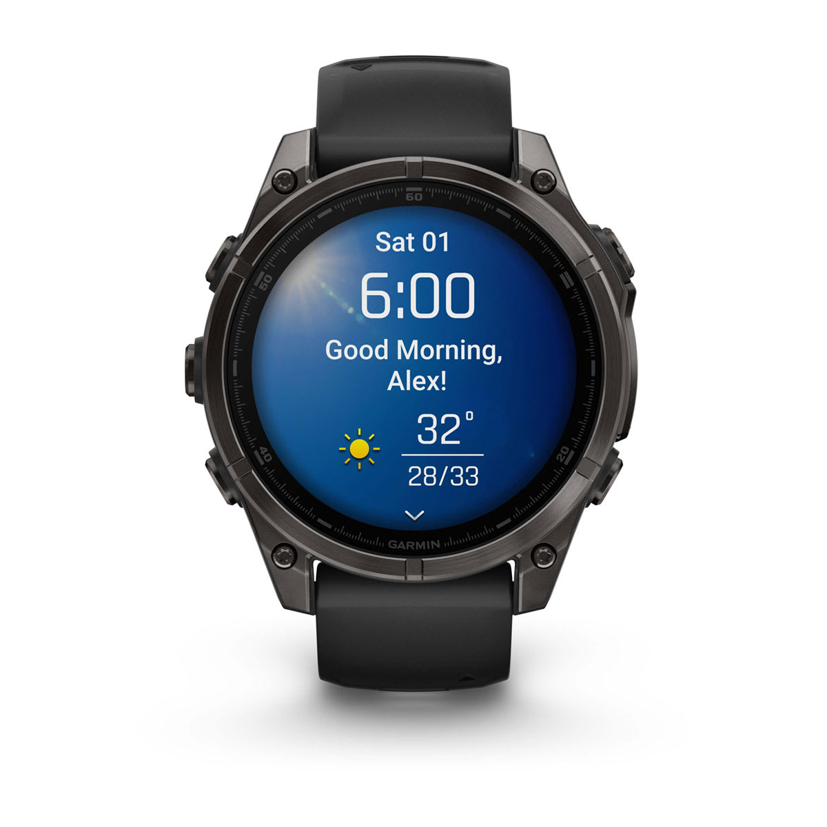 fēnix® 8 – 47 mm, AMOLED, Saphir, Carbon Grey DLC-Titan mit Schwarz/Pebble Grey Silikonarmband – Garmin