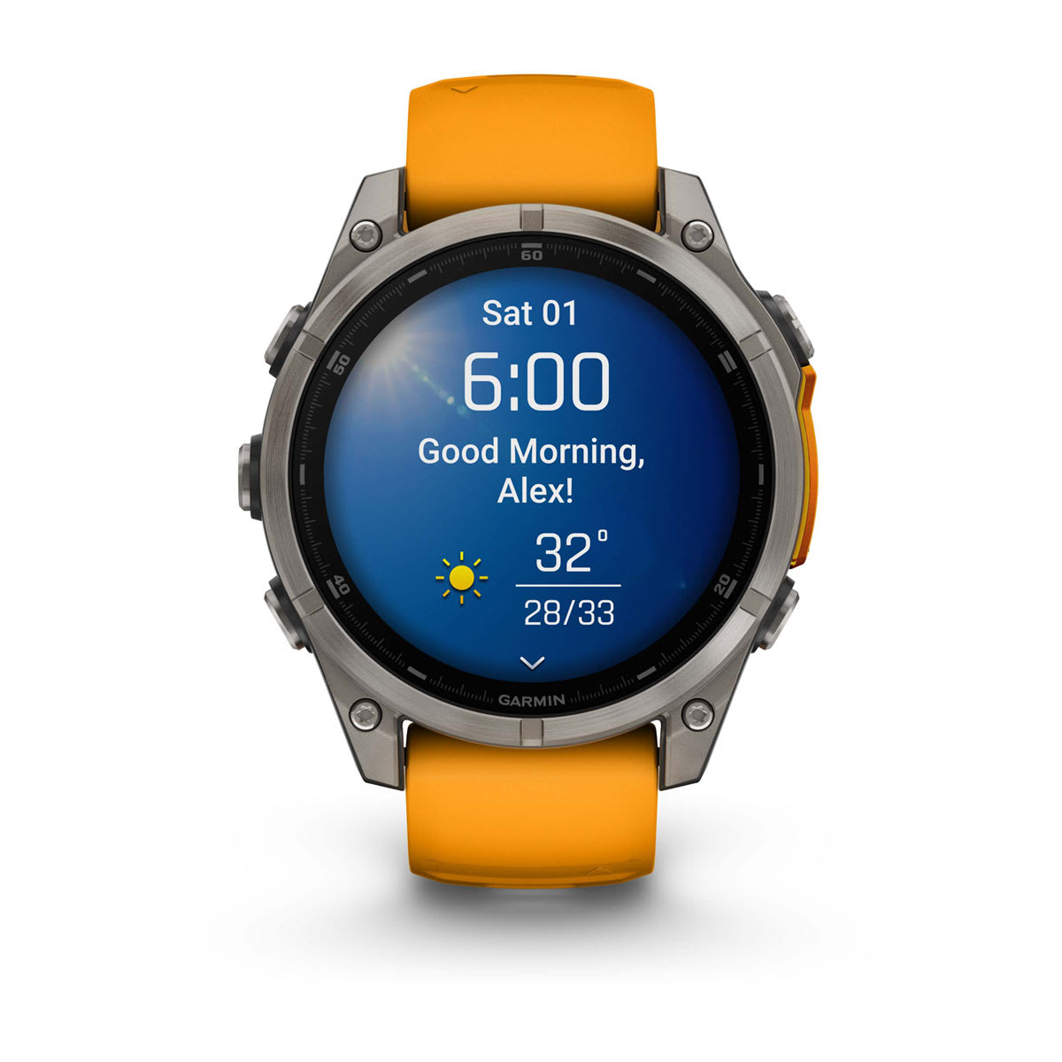 fēnix® 8 – 47 mm, AMOLED, Saphir, Titan mit Spark Orange/Graphite Silikonarmband – Garmin