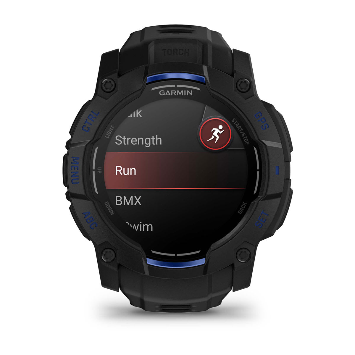 Instinct® 3 – 50 mm, AMOLED, Schwarz mit Schwarz/Bolt Blue Armband – Garmin