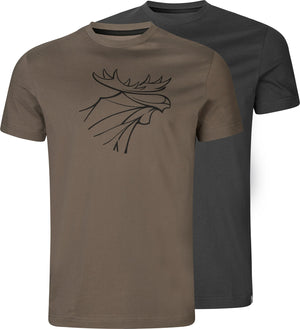 Grafik-T-Shirt 2er-Pack - Brown granite/Phantom - Härkila