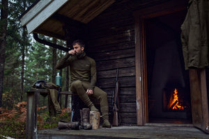 Base Warm Zip-Neck Unterhemd Willow green/Shadow brown - Härkila
