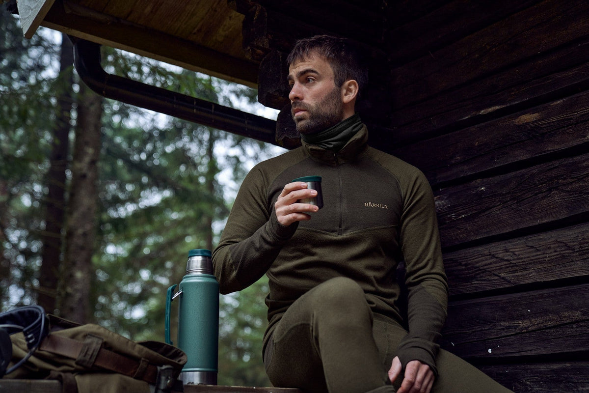 Base Warm Zip-Neck Unterhemd Willow green/Shadow brown - Härkila