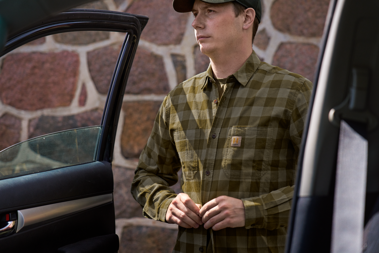 Skandinavisches Langarm-Hemd Dark olive check - Härkila
