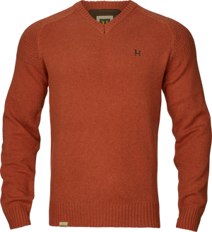 Merino-Pullover mit V-Ausschnitt Bombay brown – Härkila