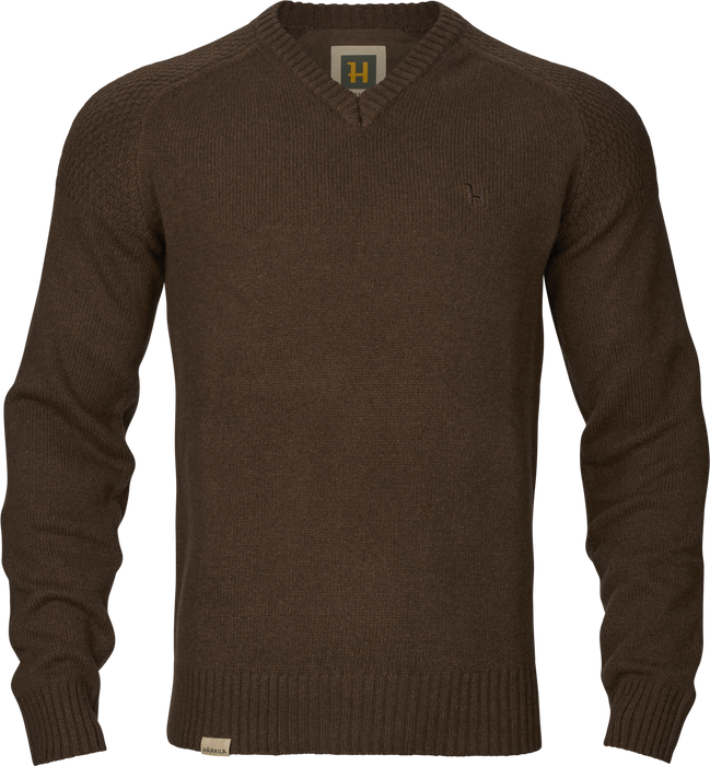 Merino-Pullover mit V-Ausschnitt Demitasse brown – Härkila