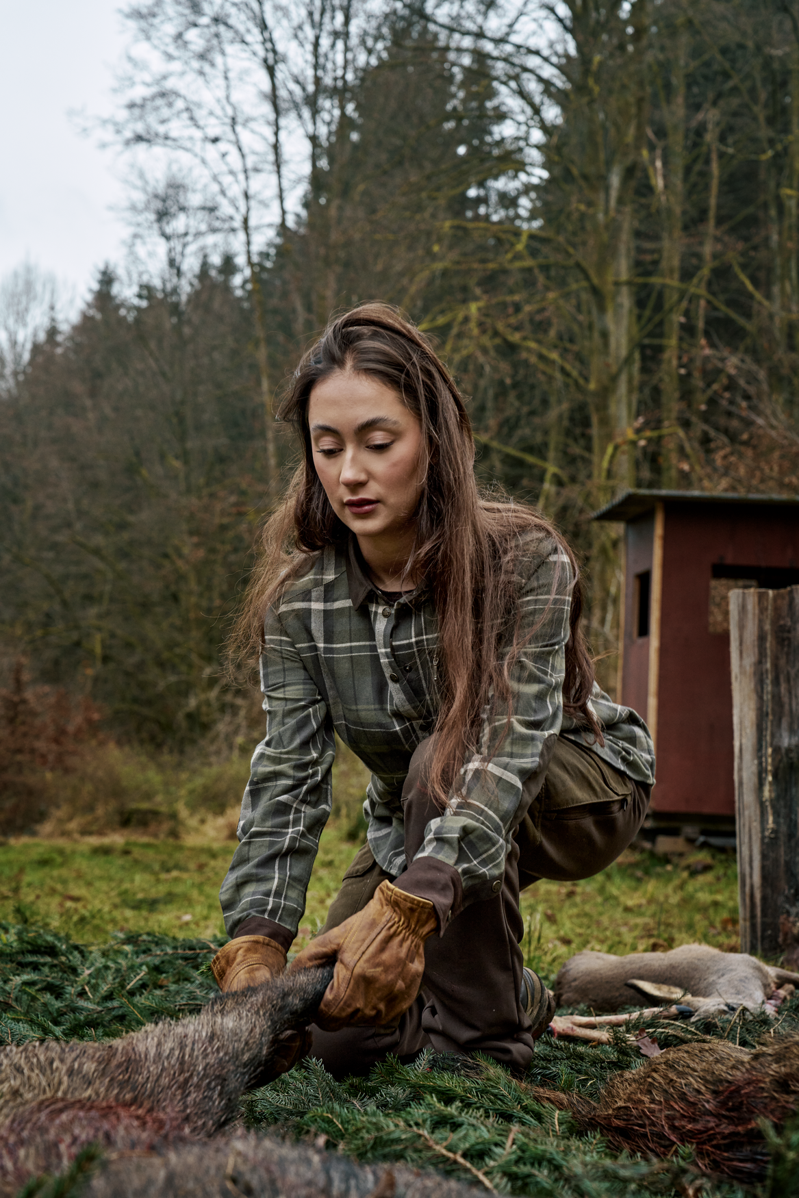 Pajala L/S Hemd Damen – Olive check – Härkila