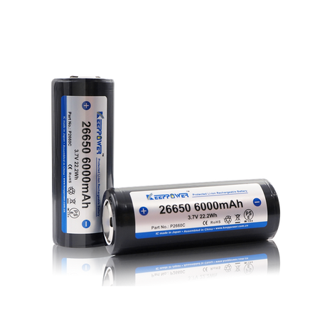 26650 KeepPower 6000mAh Protected Li-Ion Akku 3,6V - 2 PACK