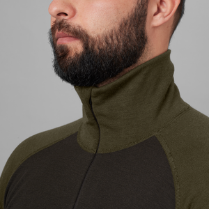 Base Warm Zip-Neck Unterhemd Willow green/Shadow brown - Härkila