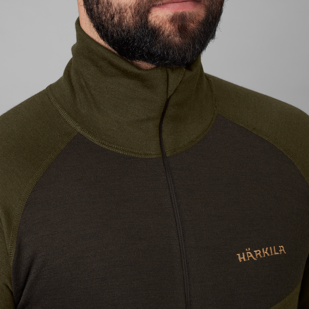 Base Warm Zip-Neck Unterhemd Willow green/Shadow brown - Härkila