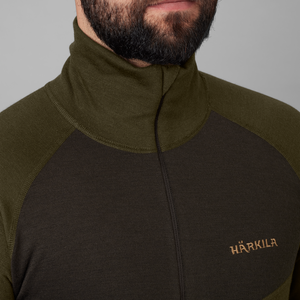 Base Warm Zip-Neck Unterhemd Willow green/Shadow brown - Härkila
